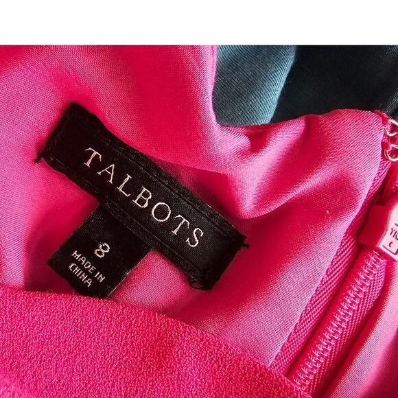 Talbots Party Crepe Shift with Scalloped Neck Dress Women Size 8 Pink Tie Sleeve - Picture 5 of 6